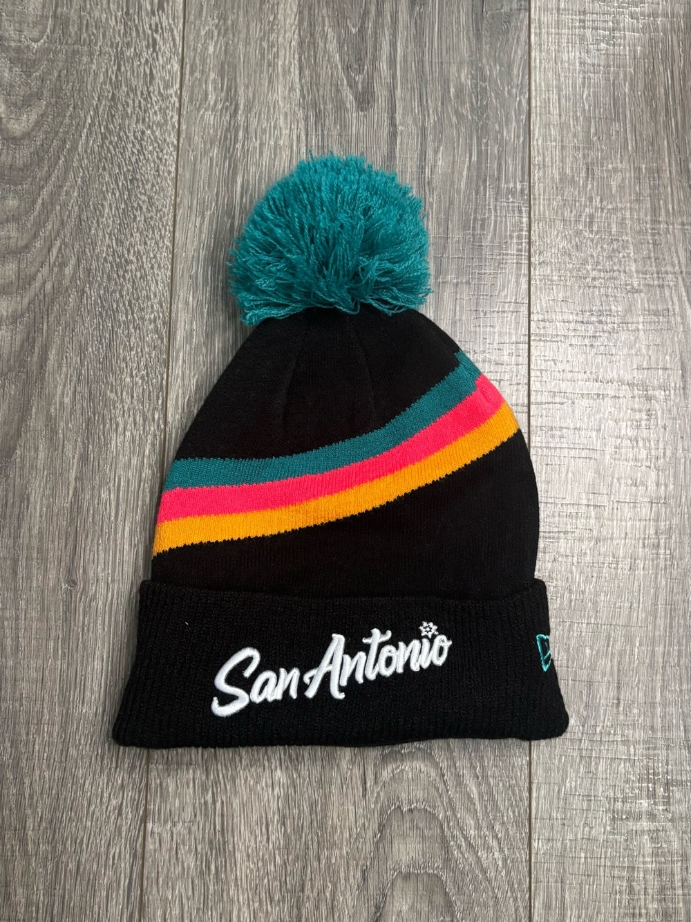 San Antonio Spurs NBA Fiesta Pom Beanie Black Teal Pink Orange Unisex